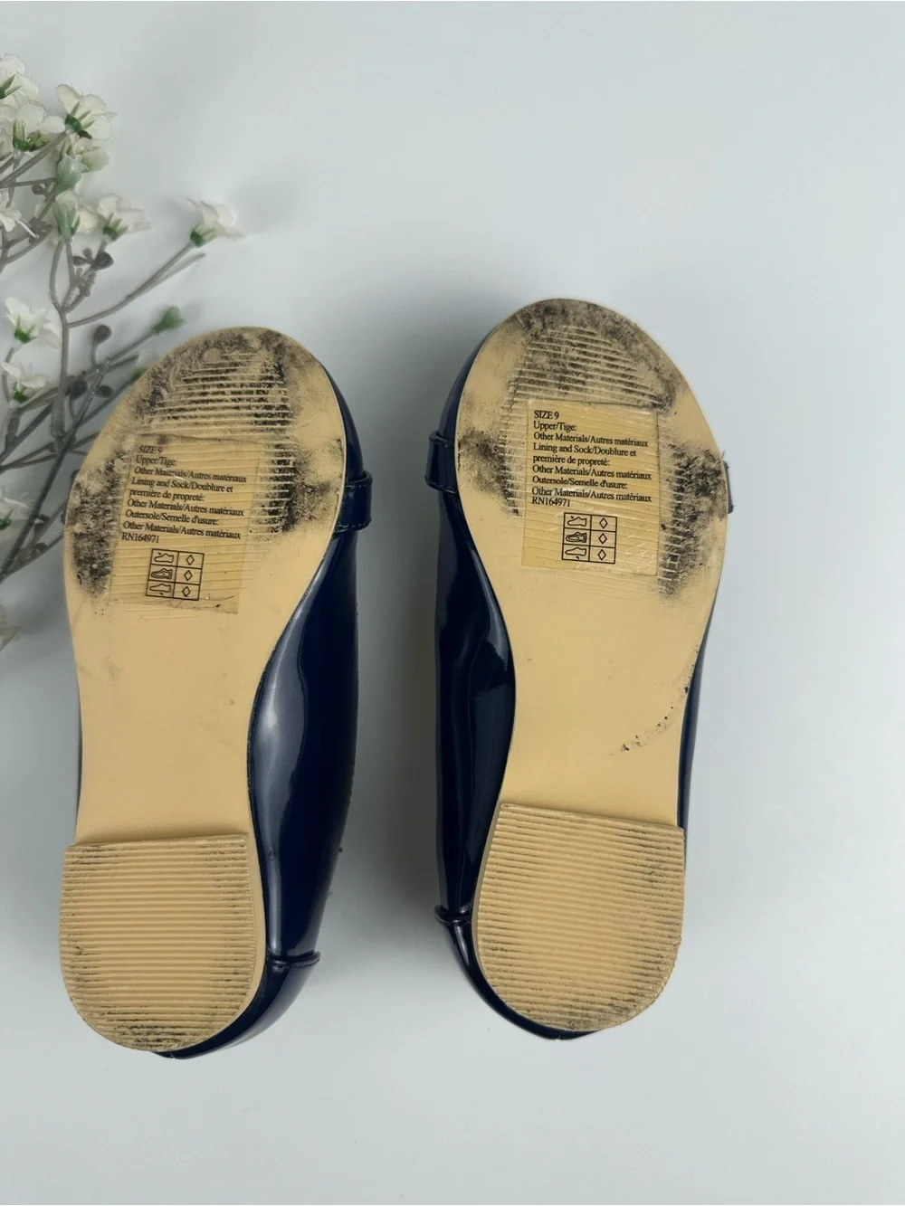 Janie and Jack Girls Navy Patent Ballet Flats Gold Hardware Size 9